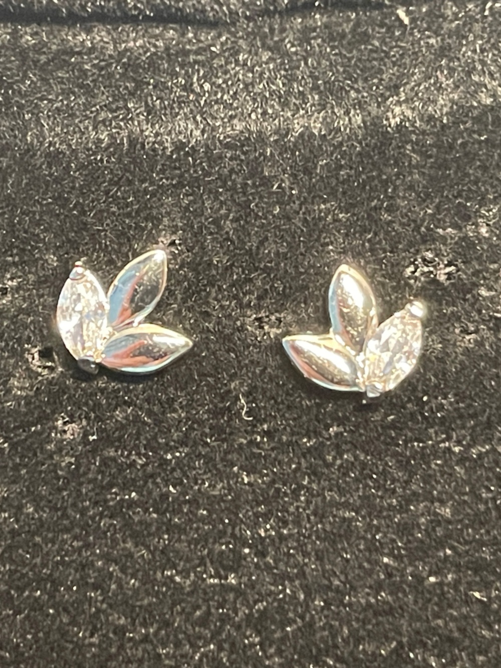 Silver Leaf Cubic Zirconia Stud Earrings - Silver